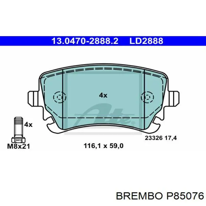 Pastillas traseras Brembo P85076