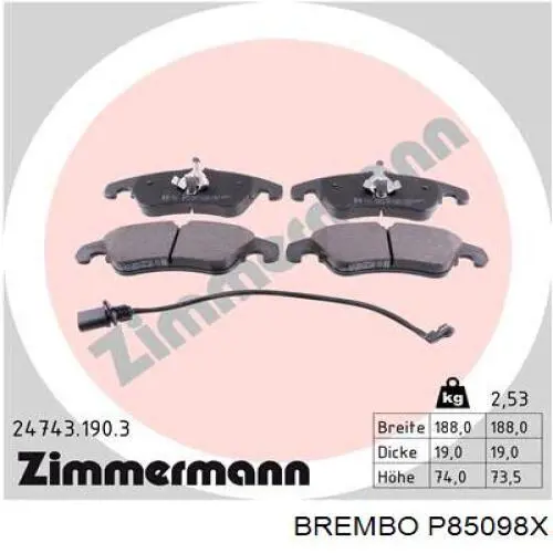 P85098X Brembo Pastillas delanteras
