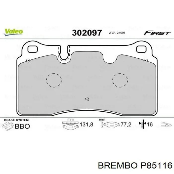 Comprar P85116 Brembo Pastillas delanteras de freno