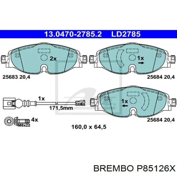 P85126X Brembo pastillas de freno delanteras
