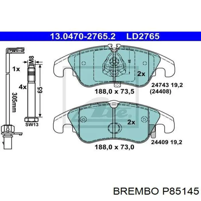 Pastillas de freno P85145 Brembo