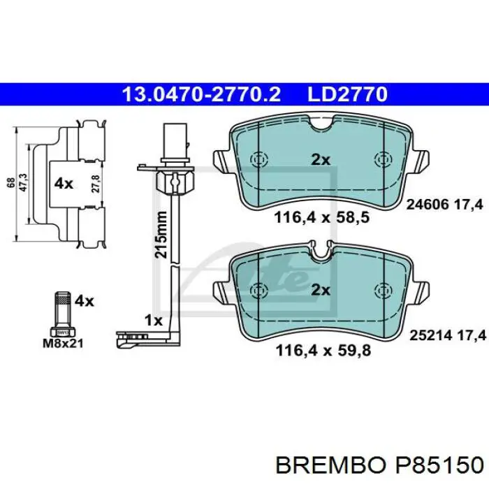 Pastillas de freno traseras P85150 Brembo