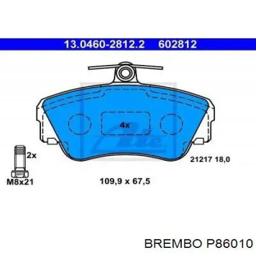 P86010 Brembo Pastillas delanteras