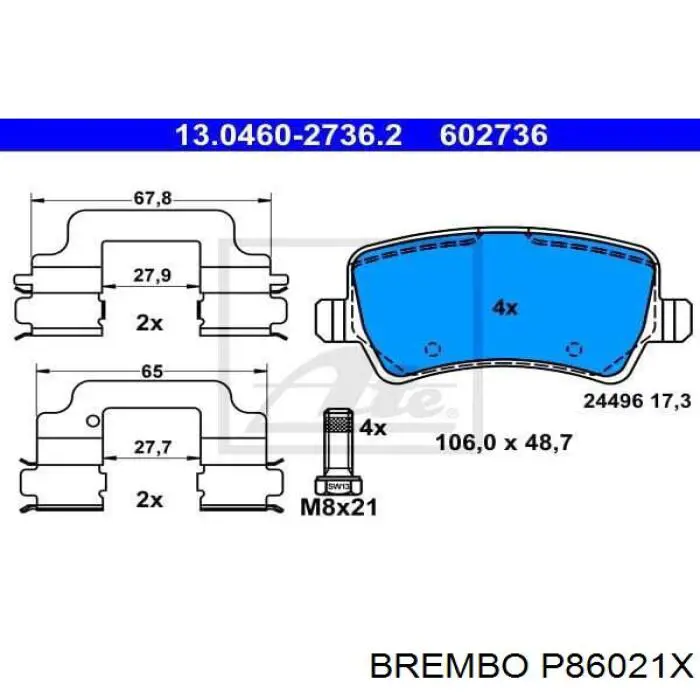 P86021X Brembo pastillas de freno traseras