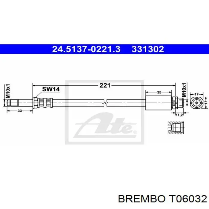 T06032 Brembo tubo flexible de frenos trasero