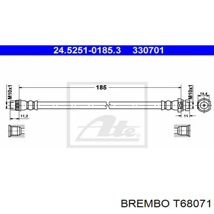 T68071 Brembo latiguillo de freno trasero