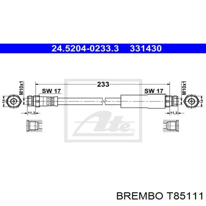 T85111 Brembo latiguillo de freno trasero