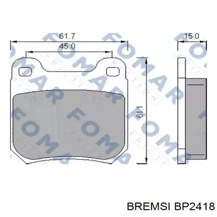 Pastillas de freno traseras BP2418 Bremsi