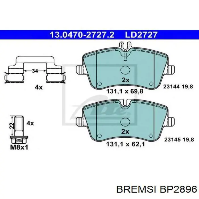 BP2896 Bremsi pastillas de freno delanteras