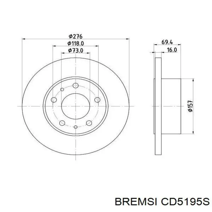 CD5195S Bremsi disco de freno trasero