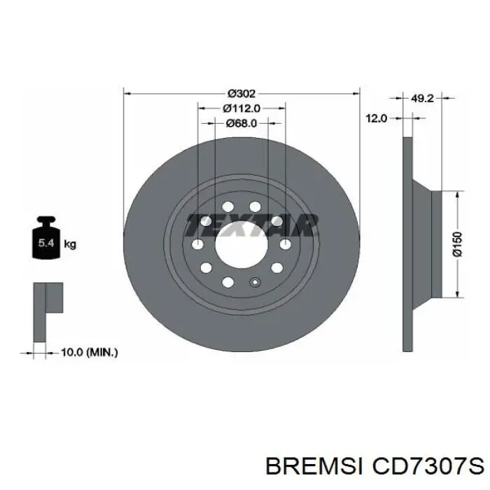 CD7307S Bremsi disco de freno trasero