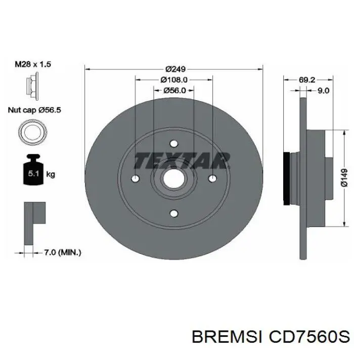 CD7560S Bremsi disco de freno trasero