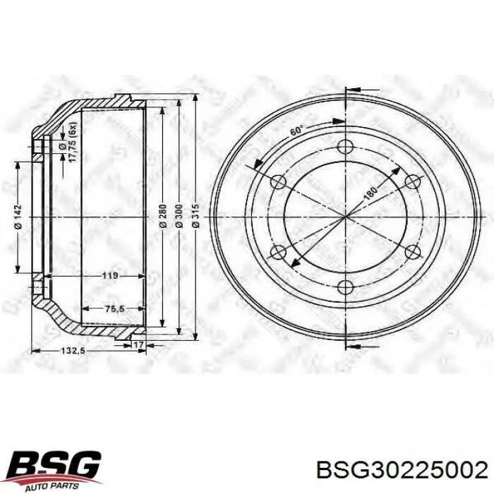 BSG 30-225-002 BSG freno de tambor trasero