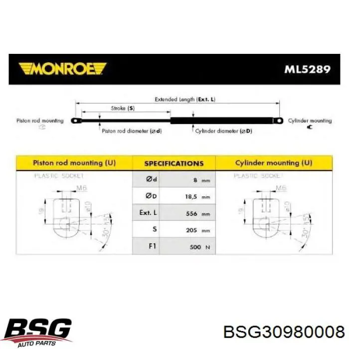 BSG 30-980-008 BSG amortiguador de maletero