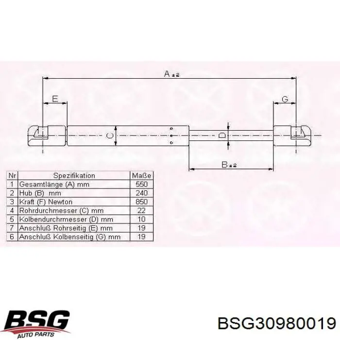 Comprar BSG30980019 BSG Amortiguador de puerta trasera
