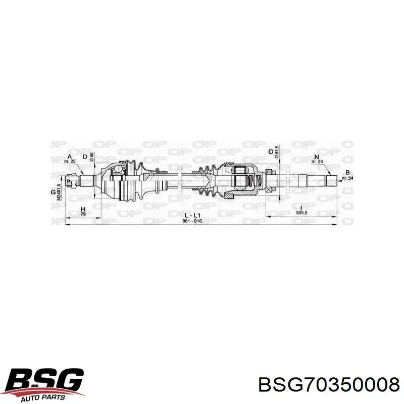 BSG70350008 BSG árbol de transmisión delantero derecho