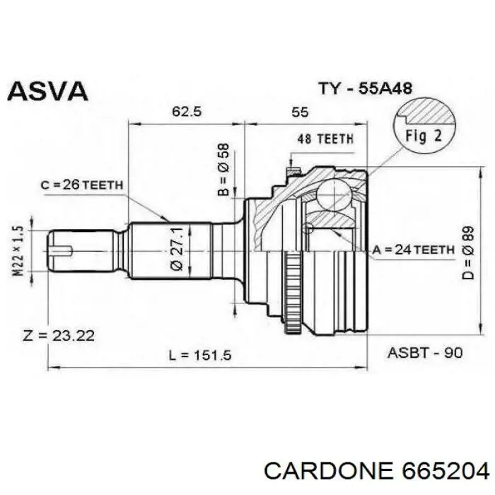 66-5204 Cardone junta homocinética exterior delantera