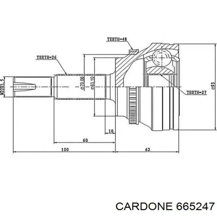 665247 Cardone árbol de transmisión delantero derecho