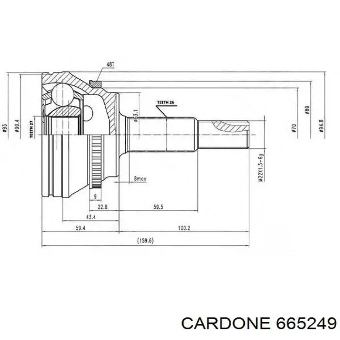 665249 Cardone árbol de transmisión delantero derecho