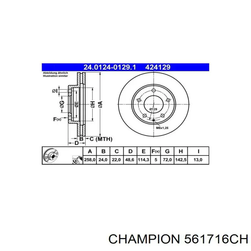 561716CH Champion disco de freno delantero