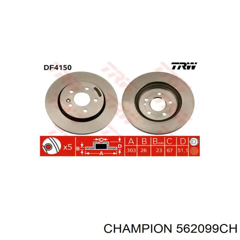 562099CH Champion disco de freno delantero