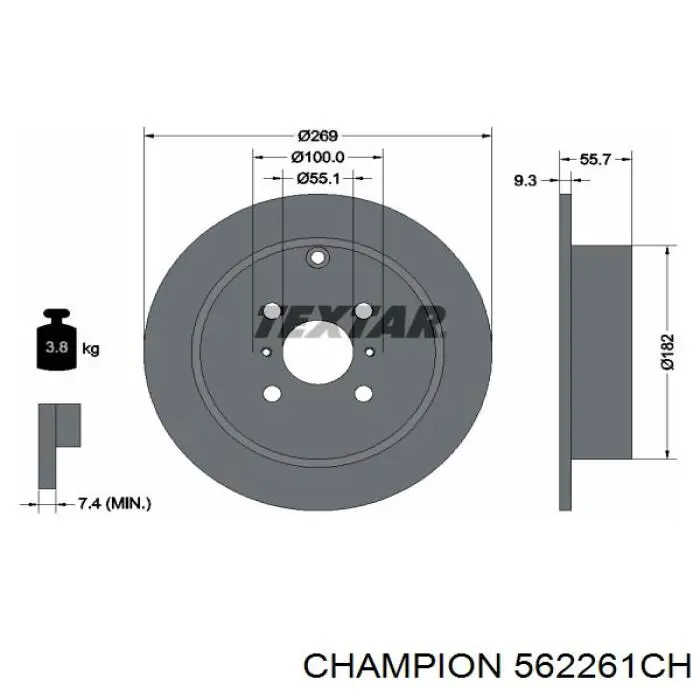 562261CH Champion disco de freno trasero