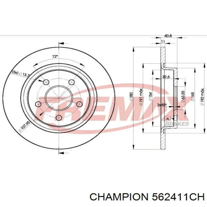 Disco de freno trasero Volvo V40 525, 526