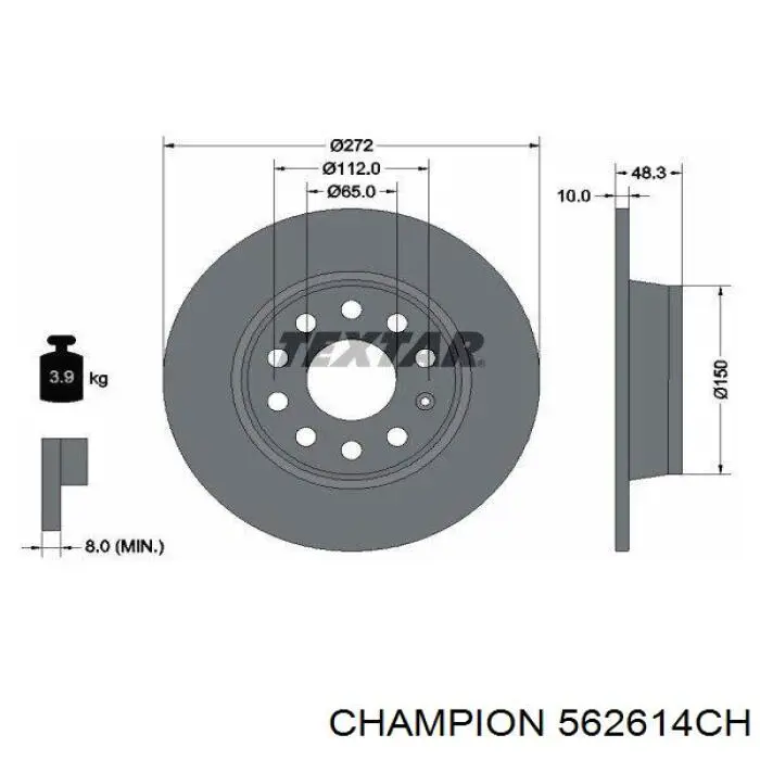 562614CH Champion disco de freno trasero