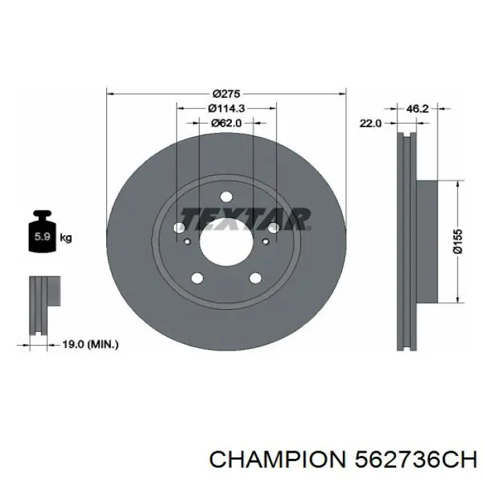 562736CH Champion freno de disco delantero