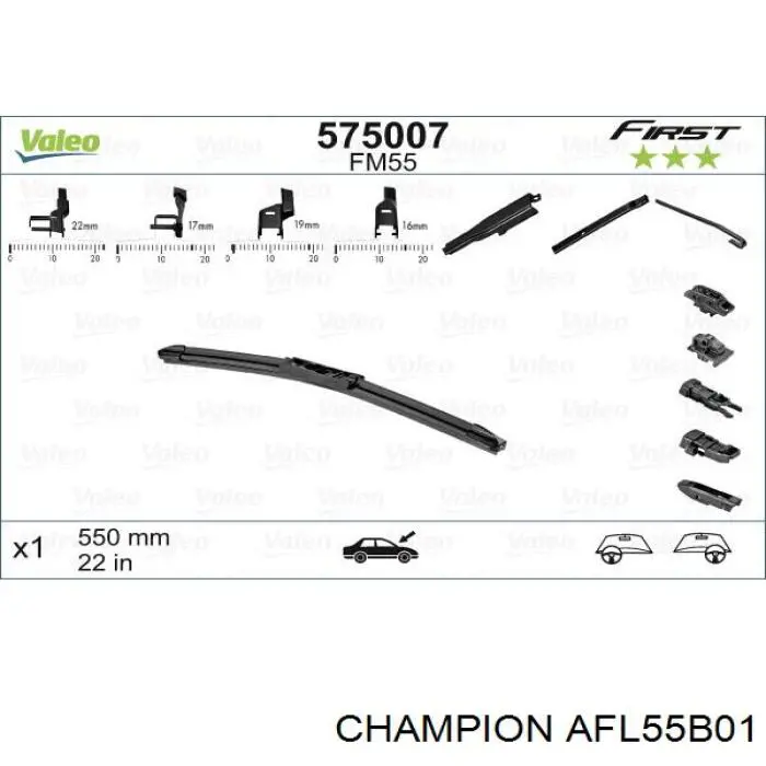 AFL55B01 Champion limpiaparabrisas de luna delantera conductor