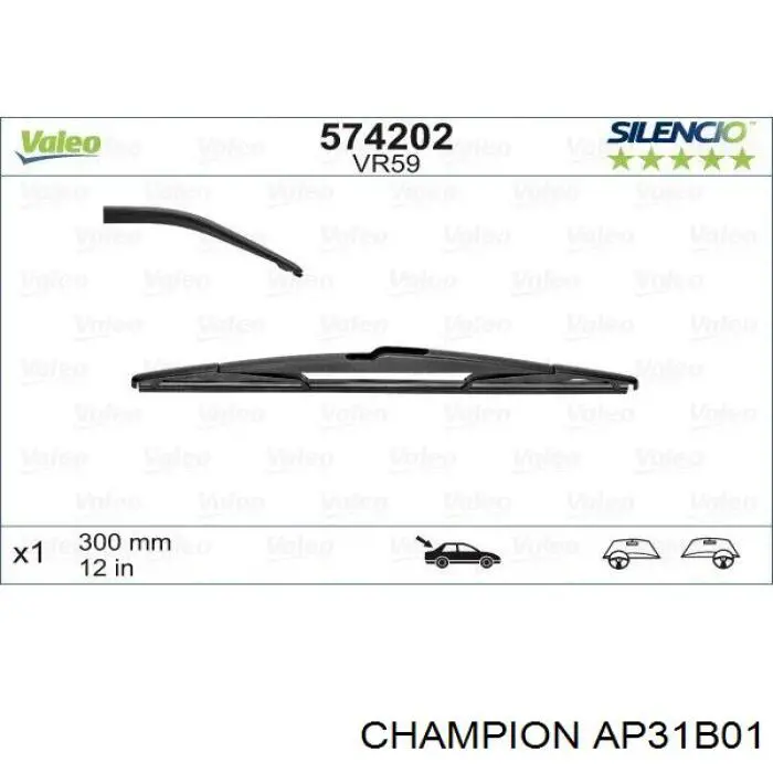 Limpiaparabrisas traseros AP31B01 Champion