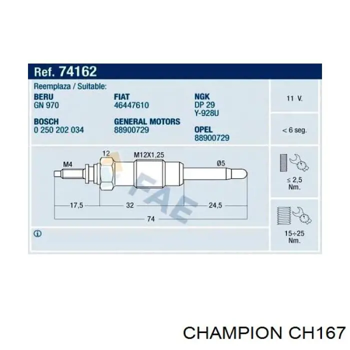 46447610 Fiat/Alfa/Lancia Bujías de calentamiento