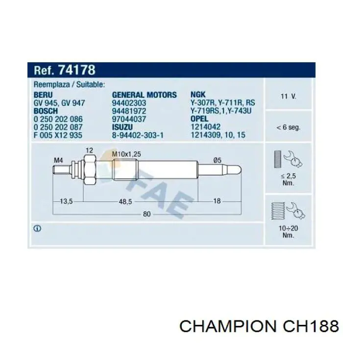 Bujías incandescentes Champion CH188 precio, desde 17,36 EUR