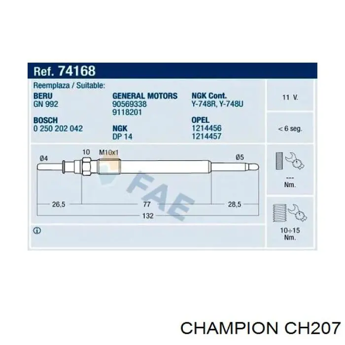 Bujías incandescentes Champion CH207 precio, desde 12,62 EUR