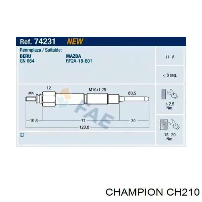 Bujía de incandescencia Mazda 6 GG