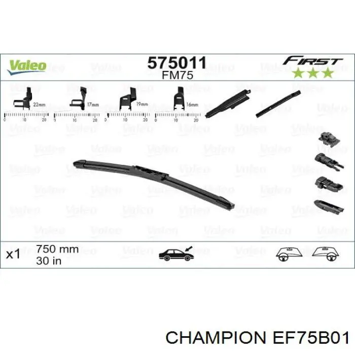 EF75B01 Champion limpiaparabrisas de luna delantera conductor