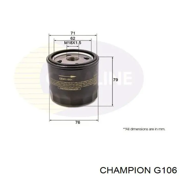 G106 Champion filtro de aceite