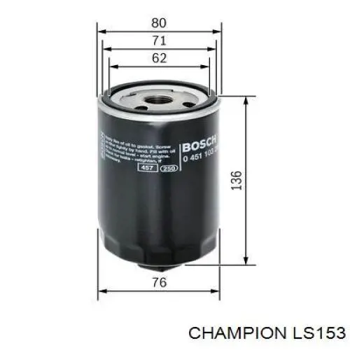 LS153 Champion filtro de aceite