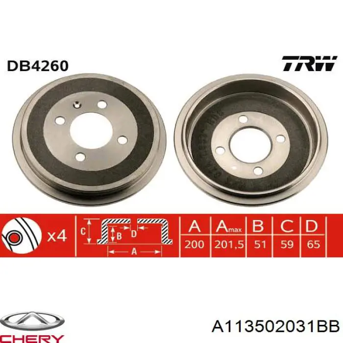 Tambor de freno trasero Chery A113502031BB precio, desde 36,60 EUR