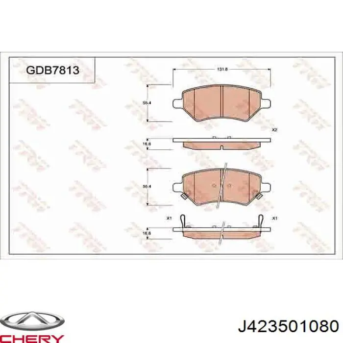 J42-3501080 Chery pastillas de freno delanteras