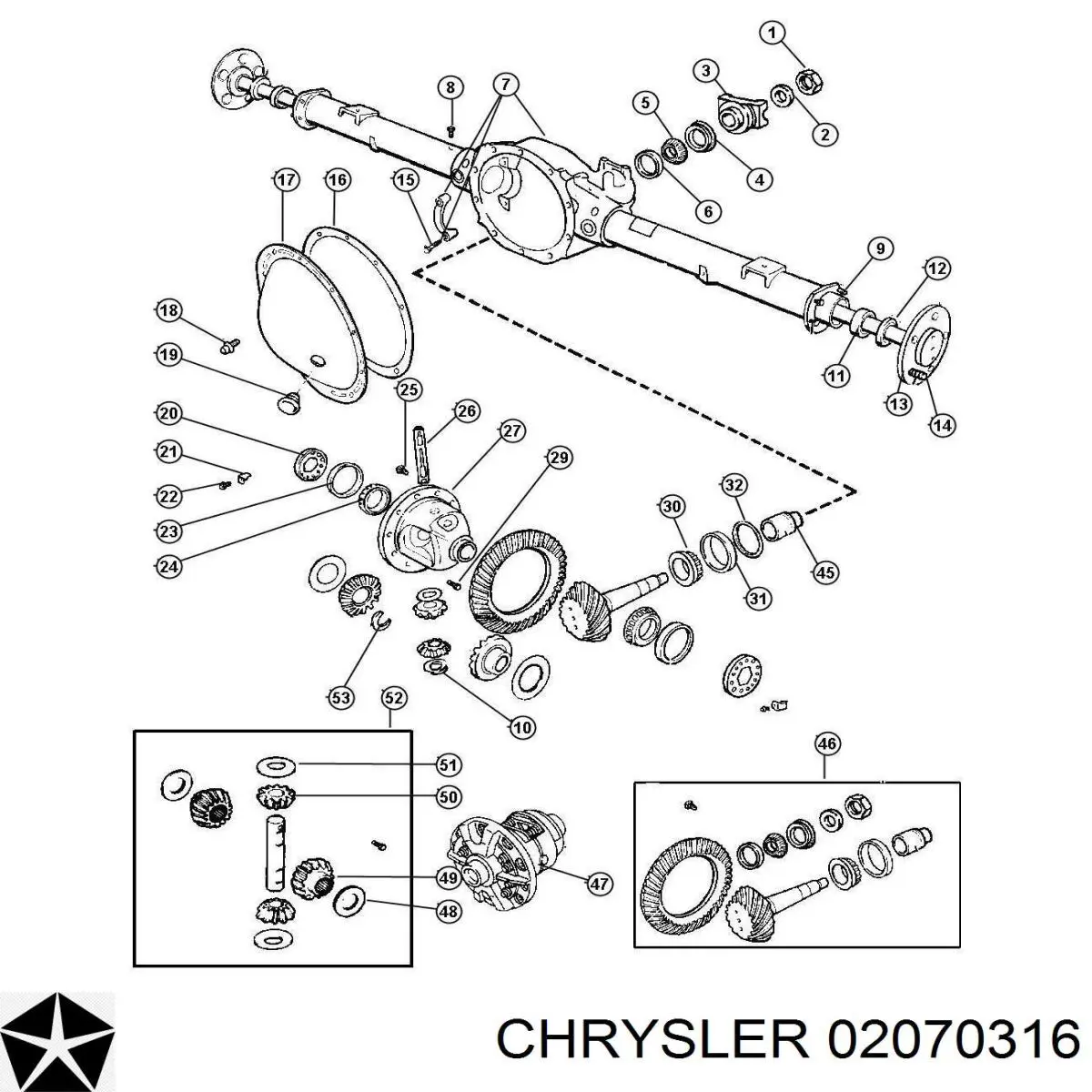 02070316 Chrysler rodamiento piñón de diferencial trasero exterior