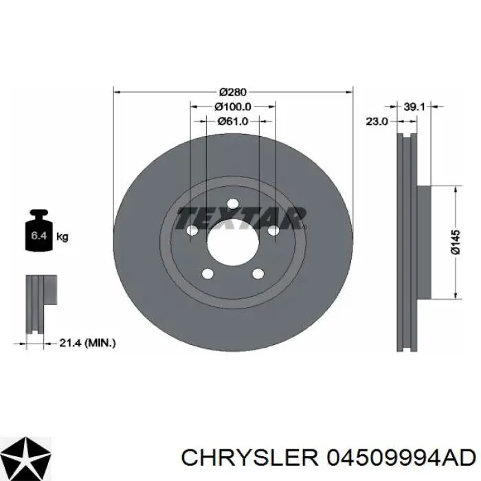 04509994AD Chrysler freno de disco delantero