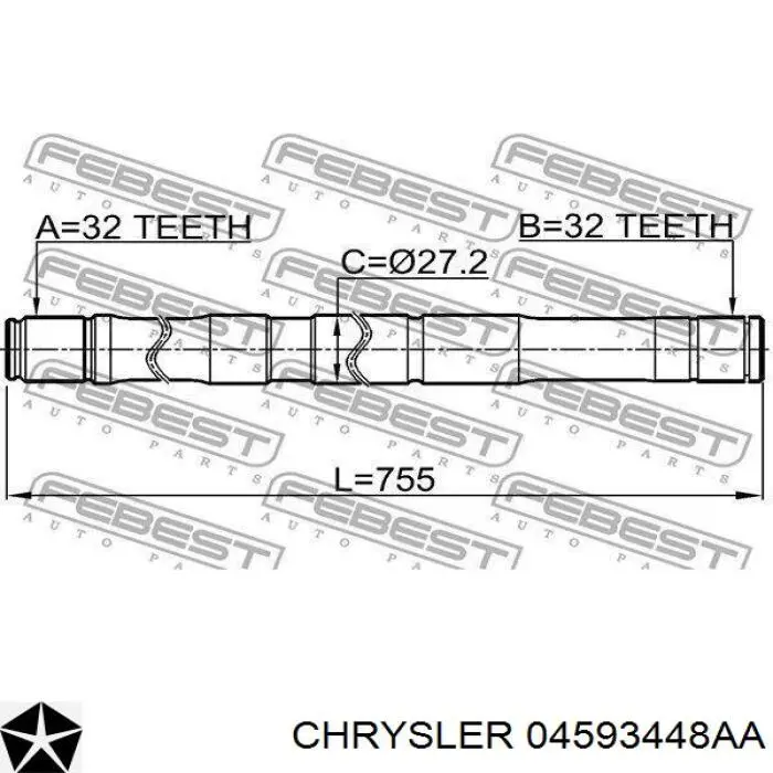 04593448AA Chrysler árbol de transmisión delantero derecho