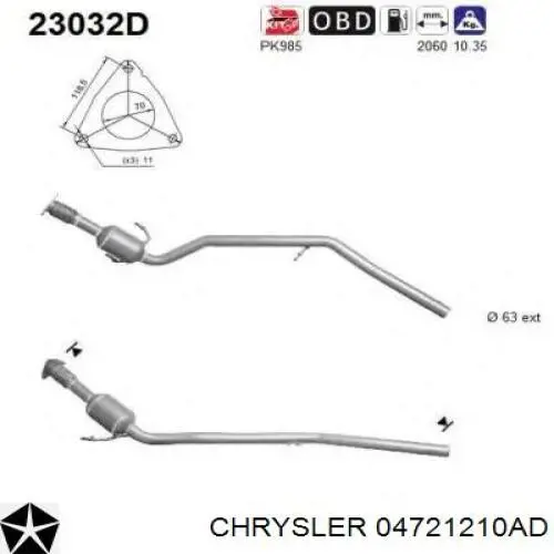 04721210AD Chrysler Catalizador de gasolina y diésel