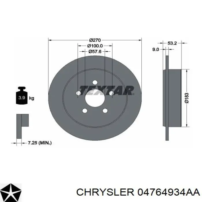 04764934AA Chrysler disco de freno trasero