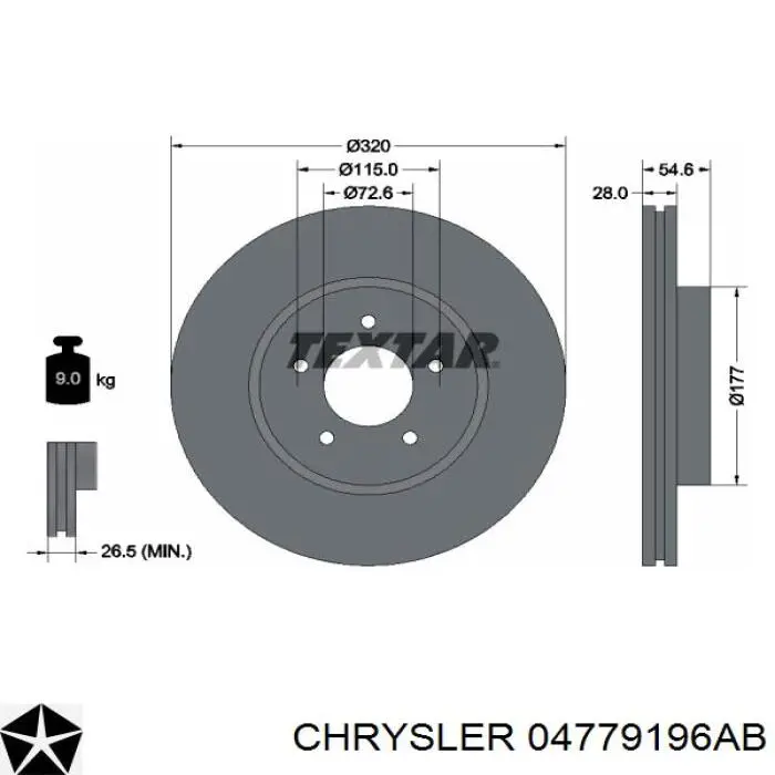 04779196AB Chrysler disco de freno delantero