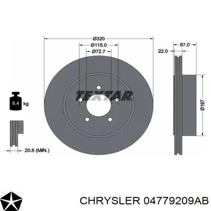 04779209AB Chrysler disco de freno trasero