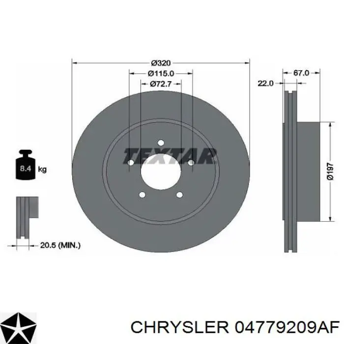 04779209AF Chrysler disco de freno trasero