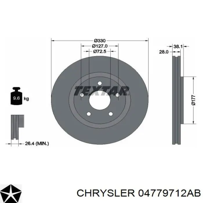 04779712AB Chrysler freno de disco delantero