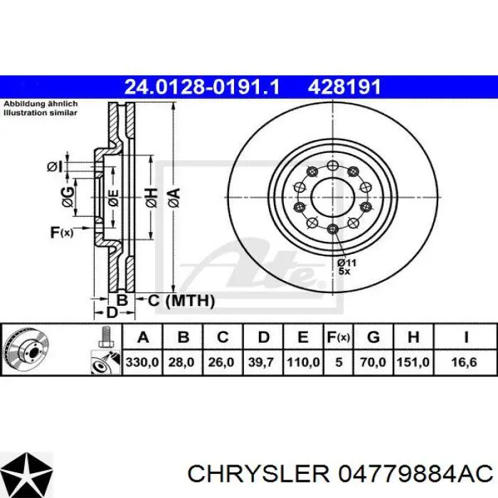 Frenos delanteros Chrysler 04779884AC precio, desde 61,92 EUR
